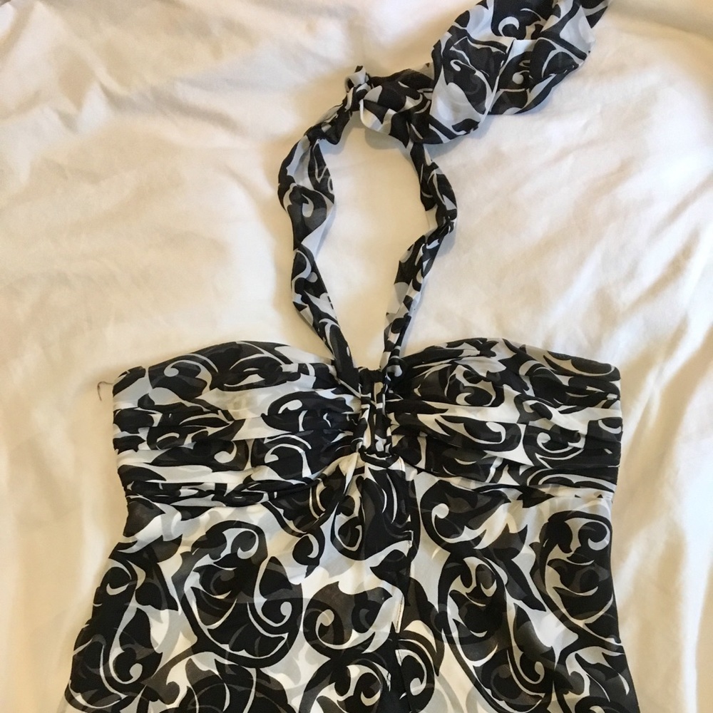 Black and white silk halter top, size 10